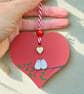 Sea Glass Lovebirds Heart, Handmade Wedding & Engagement Keepsake, Romantic Gift - Image 1