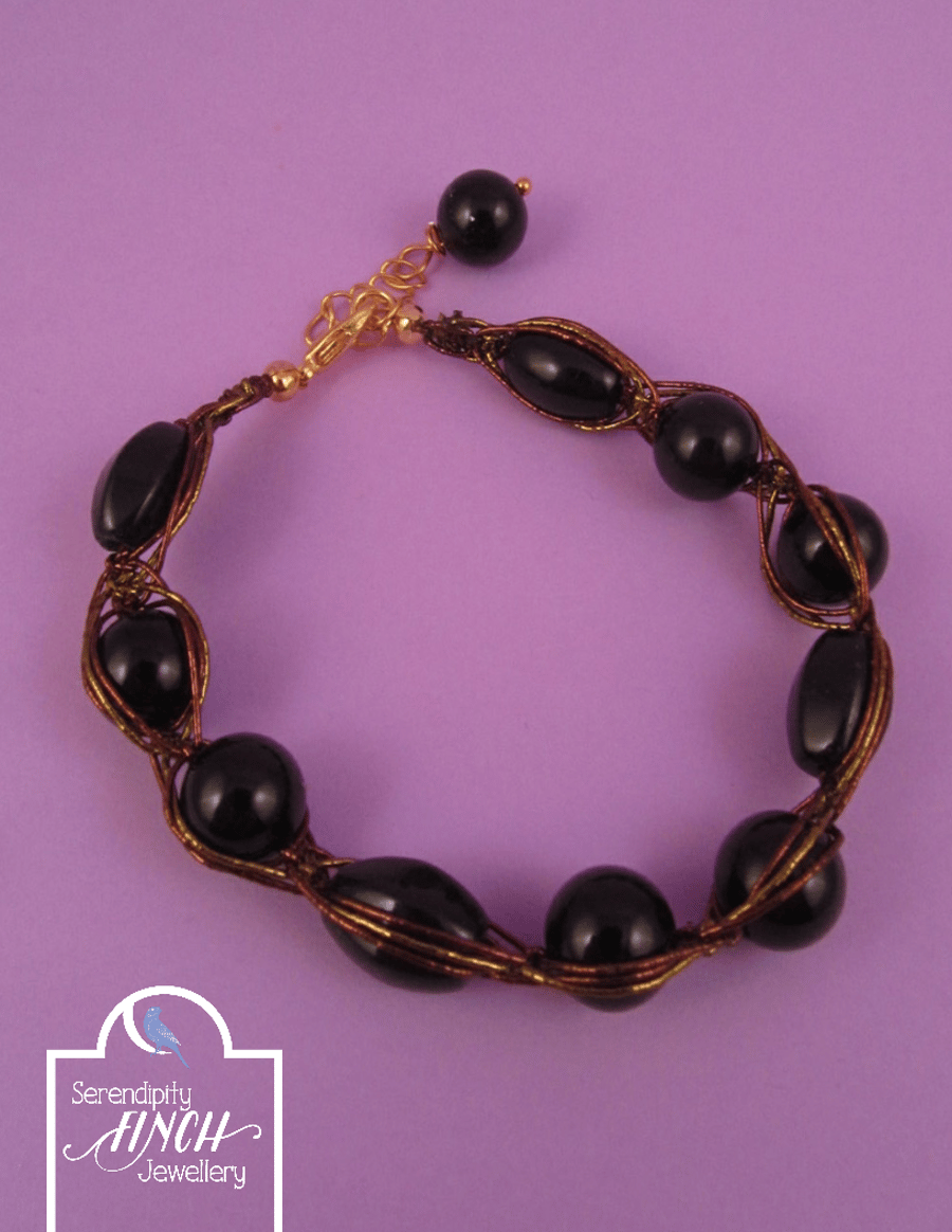 Black Agate Sari Bracelet, Black Agate Bracelet, Black Bracelet