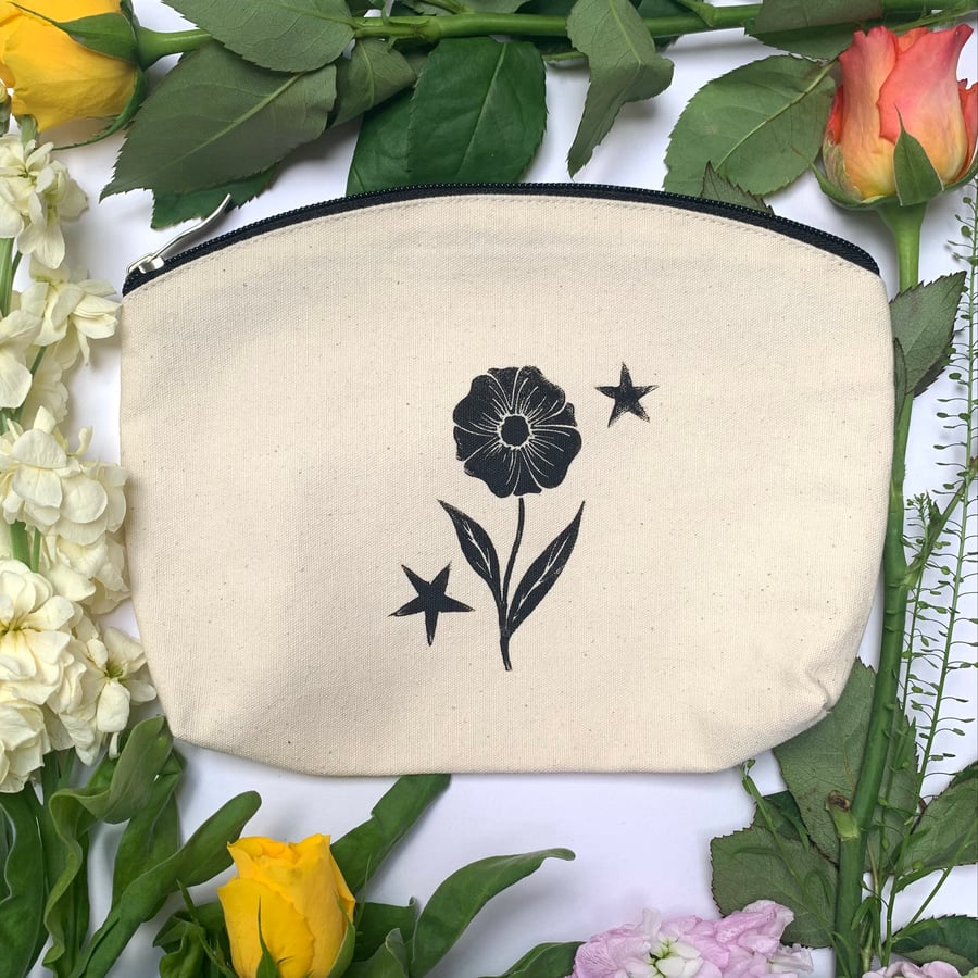 Lino Printed Zip Bag