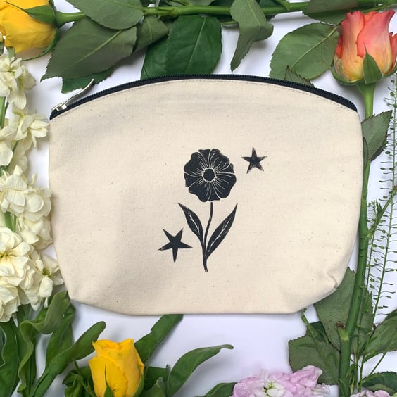 Lino Printed Zip Bag