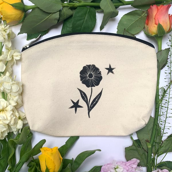 Lino Printed Zip Bag