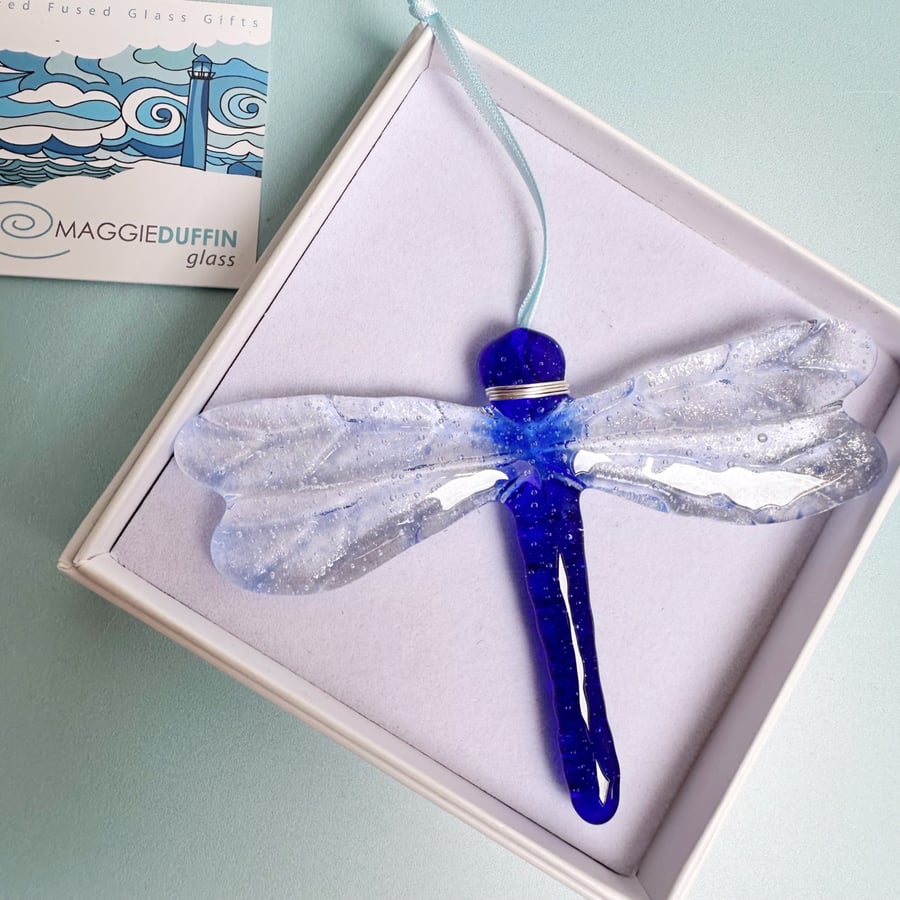 Fused Glass Dragonfly Large - Royal Blue