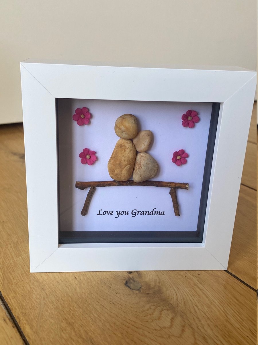 Grandma Gift, Pebble Artwork Box Frames, Grandmother Birthday Gift, Pebble Box F