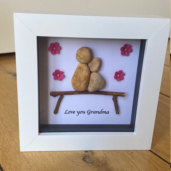 Grandma Gift, Pebble Artwork Box Frames, Grandmother Birthday Gift, Pebble Box F