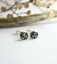 Silver Rose Stud Earrings - Oxidised Fine Silver - June Birth Flower