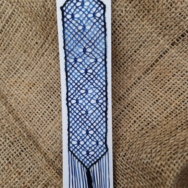 Bobbin Lace Bookmark in Blue and Black