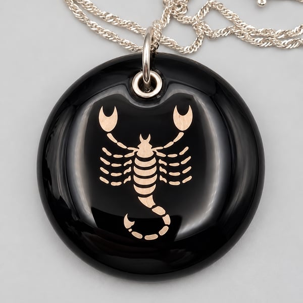 Scorpio Fused Glass Pendant with Real Platinum Lustre Symbol