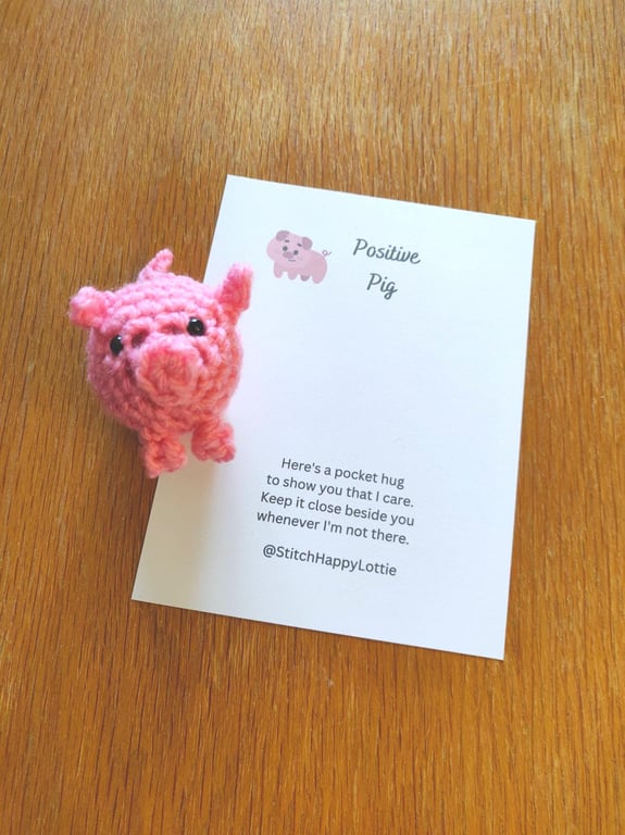 Pocket Positive Pig, Mini Crochet Pink Pig, Good Luck Charm, Encouragement Gift,