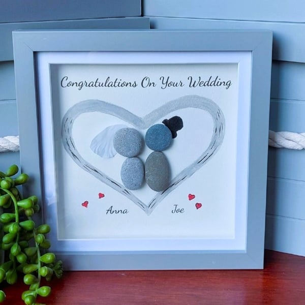 Wedding Gift, Engagement Gift, Personalised Pebble Art, Framed Picture, Wedding