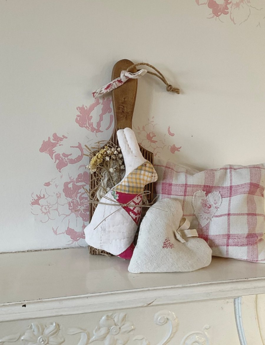 Hanging Vintage Butter Pat with Bunny