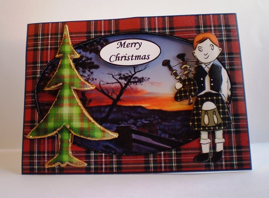 Scottish Piper Christmas Card,Handmade,3D