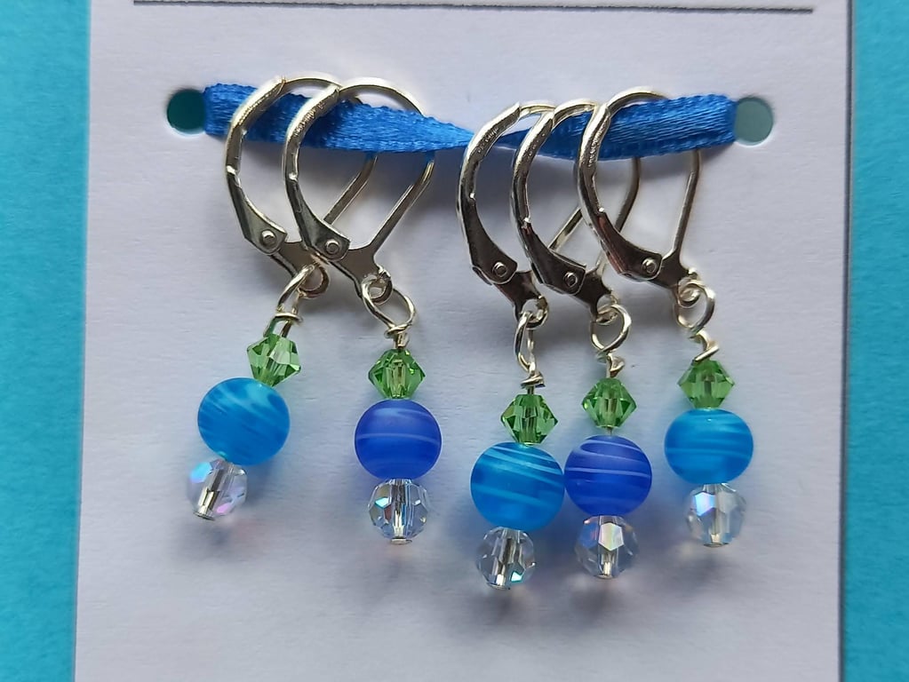 Beaded Stitch Markers, Knitting Crochet Notions, Set of 5