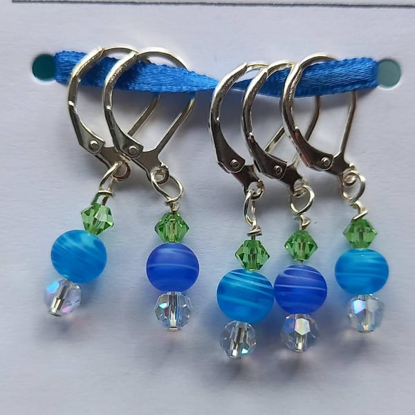 Beaded Stitch Markers, Knitting Crochet Notions, Set of 5