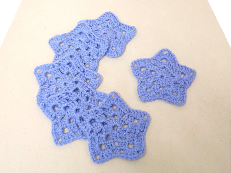 Star coasters in blue, set of 6, crocheted table mats, Christmas stars