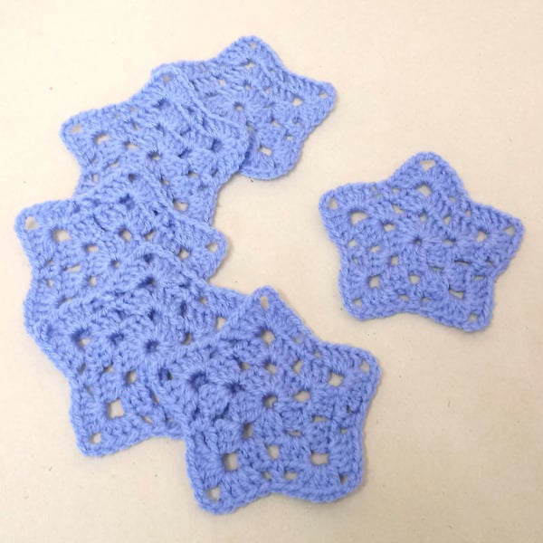 Star coasters in blue, set of 6, crocheted table mats, Christmas stars