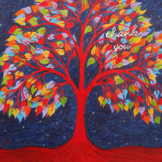 Thank You Card, Rainbow Tree Card, Teacher Thank You Card, Tree of Life Art