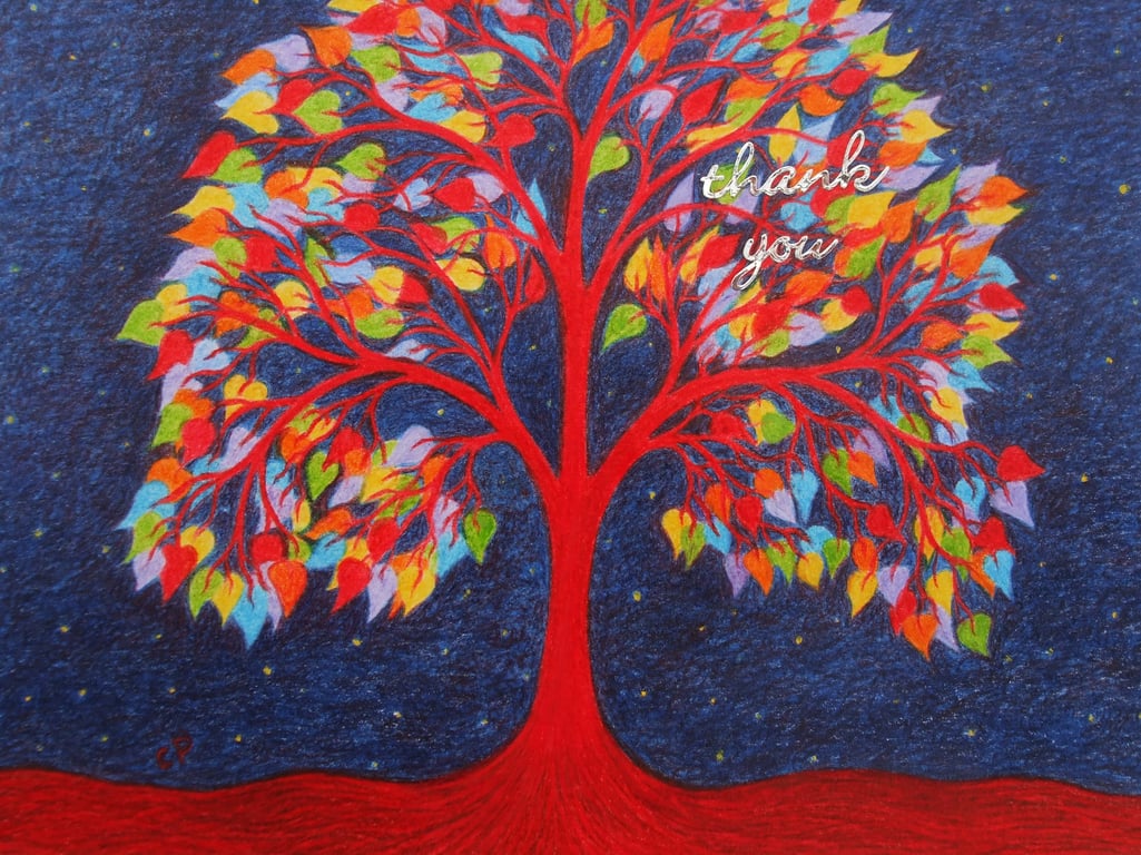 Thank You Card, Rainbow Tree Card, Teacher Thank You Card, Tree of Life Art