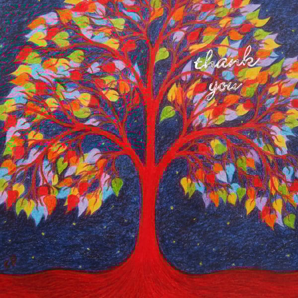 Thank You Card, Rainbow Tree Card, Teacher Thank You Card, Tree of Life Art