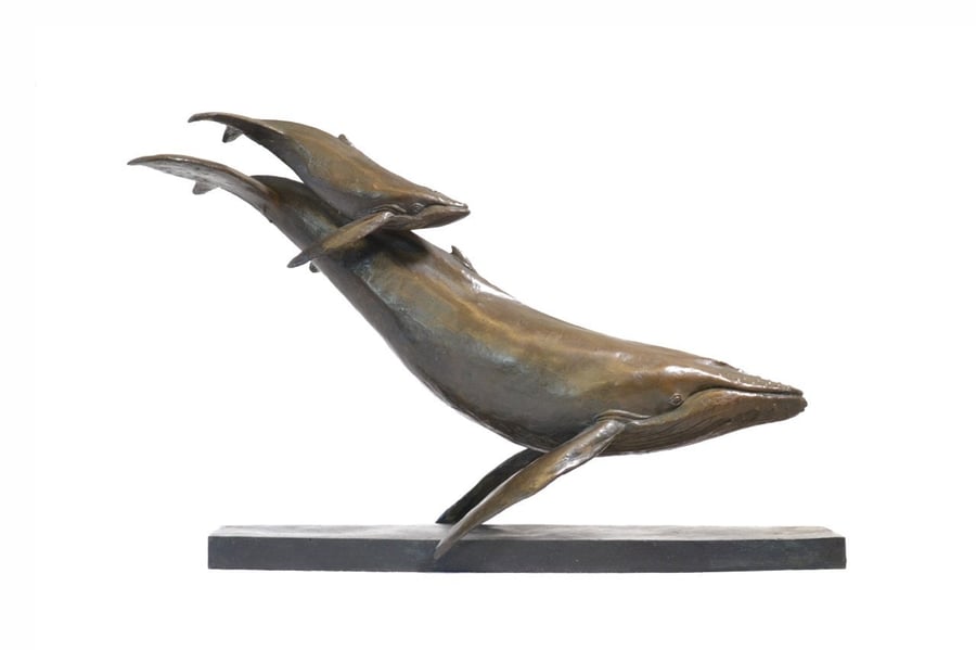 Whale and Calf Animal Statue Medium Bronze Resin Sculpture
