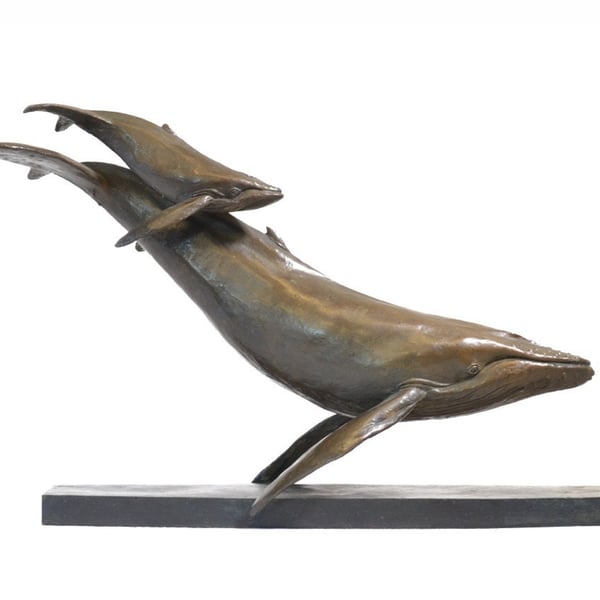 Whale and Calf Animal Statue Medium Bronze Resin Sculpture