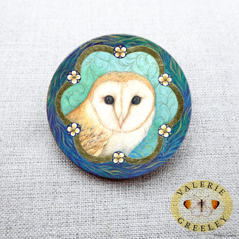 Barn Owl ceramic brooch by Valerie Greeley