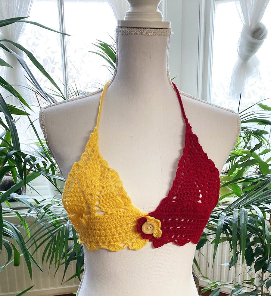 Yellow-red colors woman beach summer top Crochet bikini top beach wear