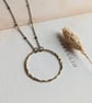 Textured Circle Necklace - golden raw brass with satellite chain, 1.25 inch hoop