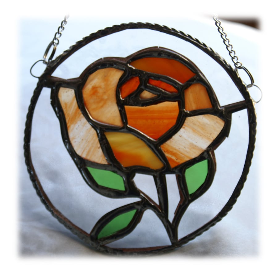 Rose Ring Suncatcher Stained Glass Coral