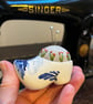 Pin cushion - tiny blue and white Delft clog embroidered with bee and flowers - Image 5