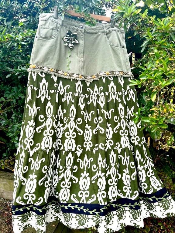 Half & half boho skirt - Green - Size 14