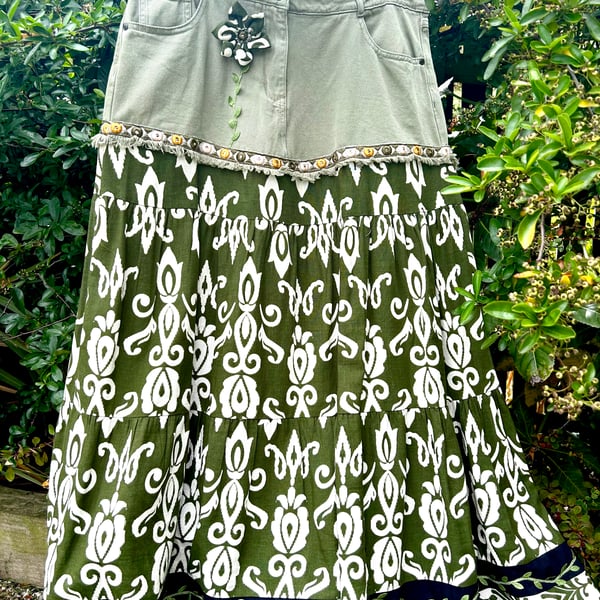 Half & half boho skirt - Green - Size 14