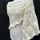 Milky white soft alpaca mix yarn hand knitted triangle lace shawl wrap