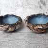 Clay Silver Birch Bark Bowls, Storm Blue, Rustic Offering Bowls, Wabi Sabi Decor