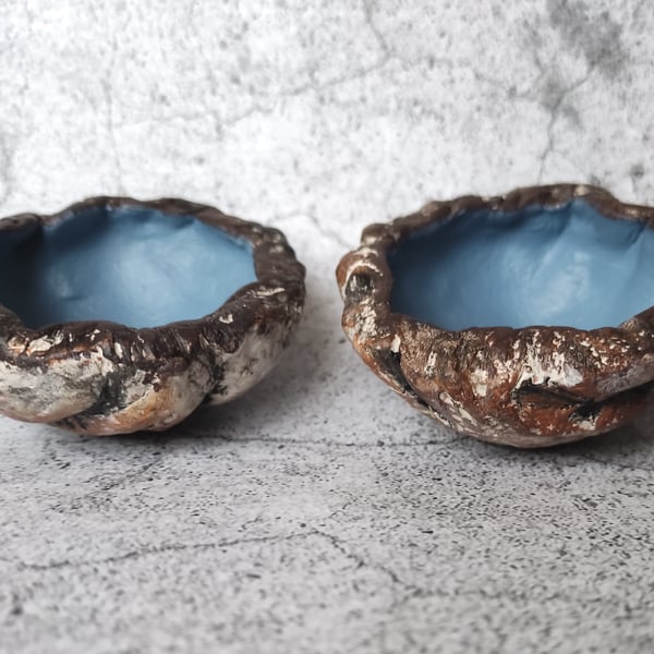 Clay Silver Birch Bark Bowls, Storm Blue, Rustic Offering Bowls, Wabi Sabi Decor