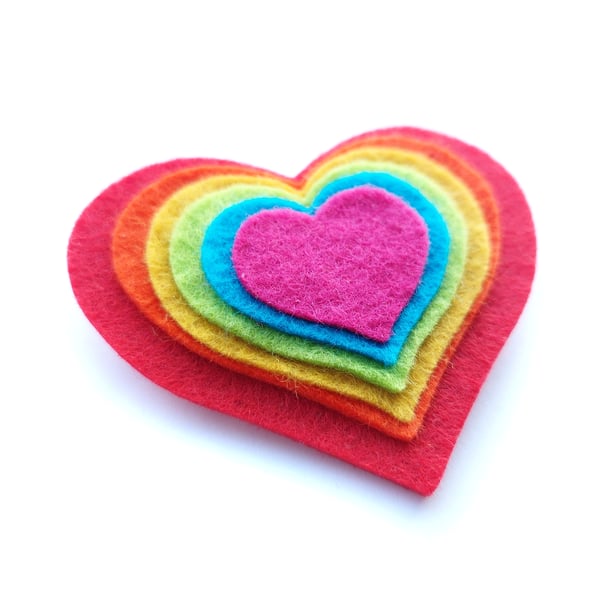 Rainbow Heart Felt Brooch