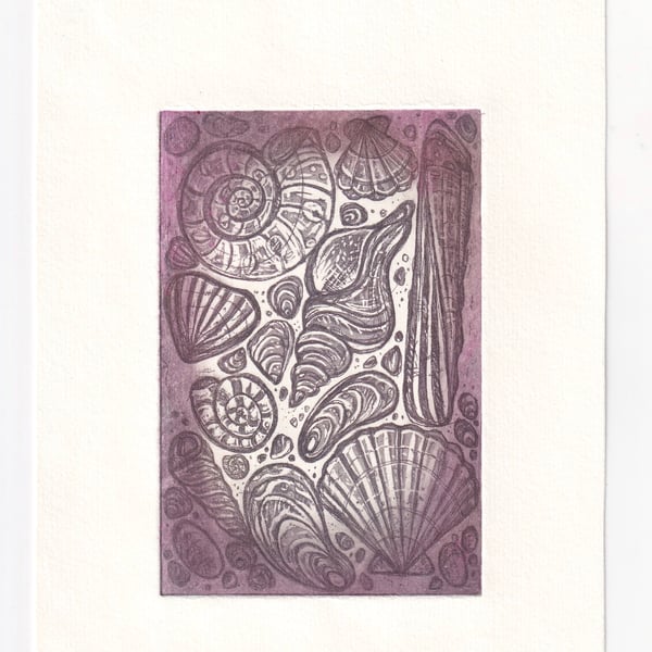 Seashell Print- Coastal Aquatint Etching 