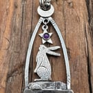 Gazing Hare Pendant with Amethyst Cabochon