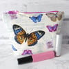 REDUCED: Butterflies make up bag, zipped pouch, cosmetic bag, medium size.