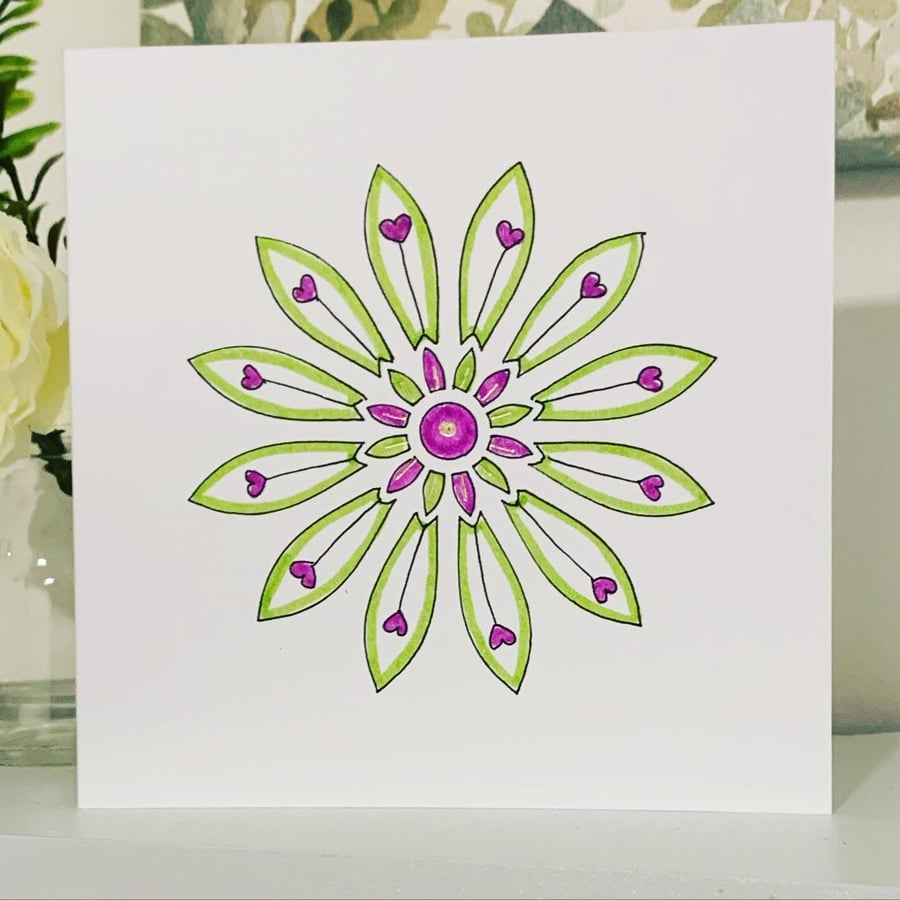 Hand drawn flower and hearts card 
