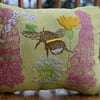 Apple green - Bee and wild flowers - Screen printed cushion 