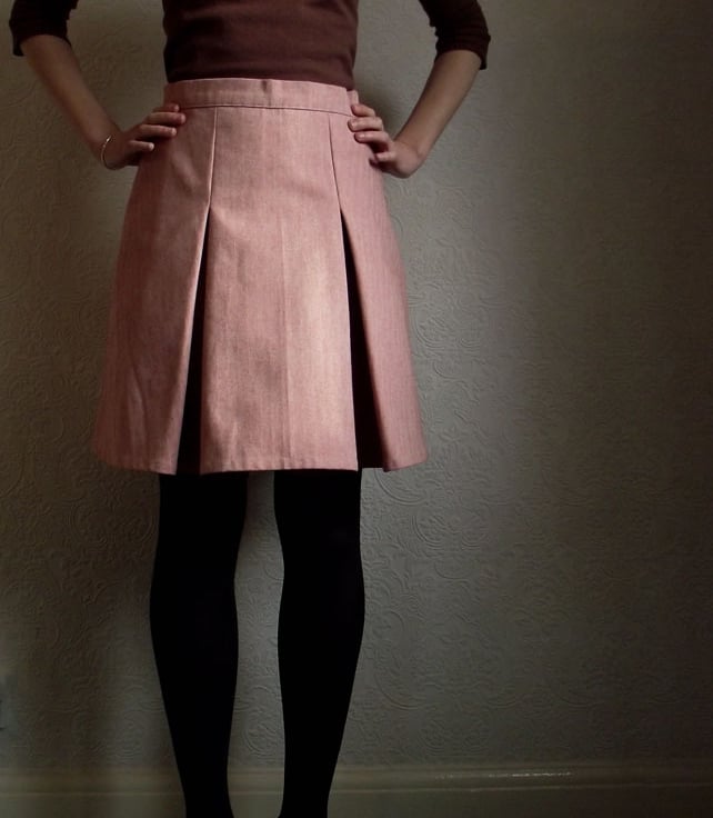 Herringbone denim pleated skirt - Folksy