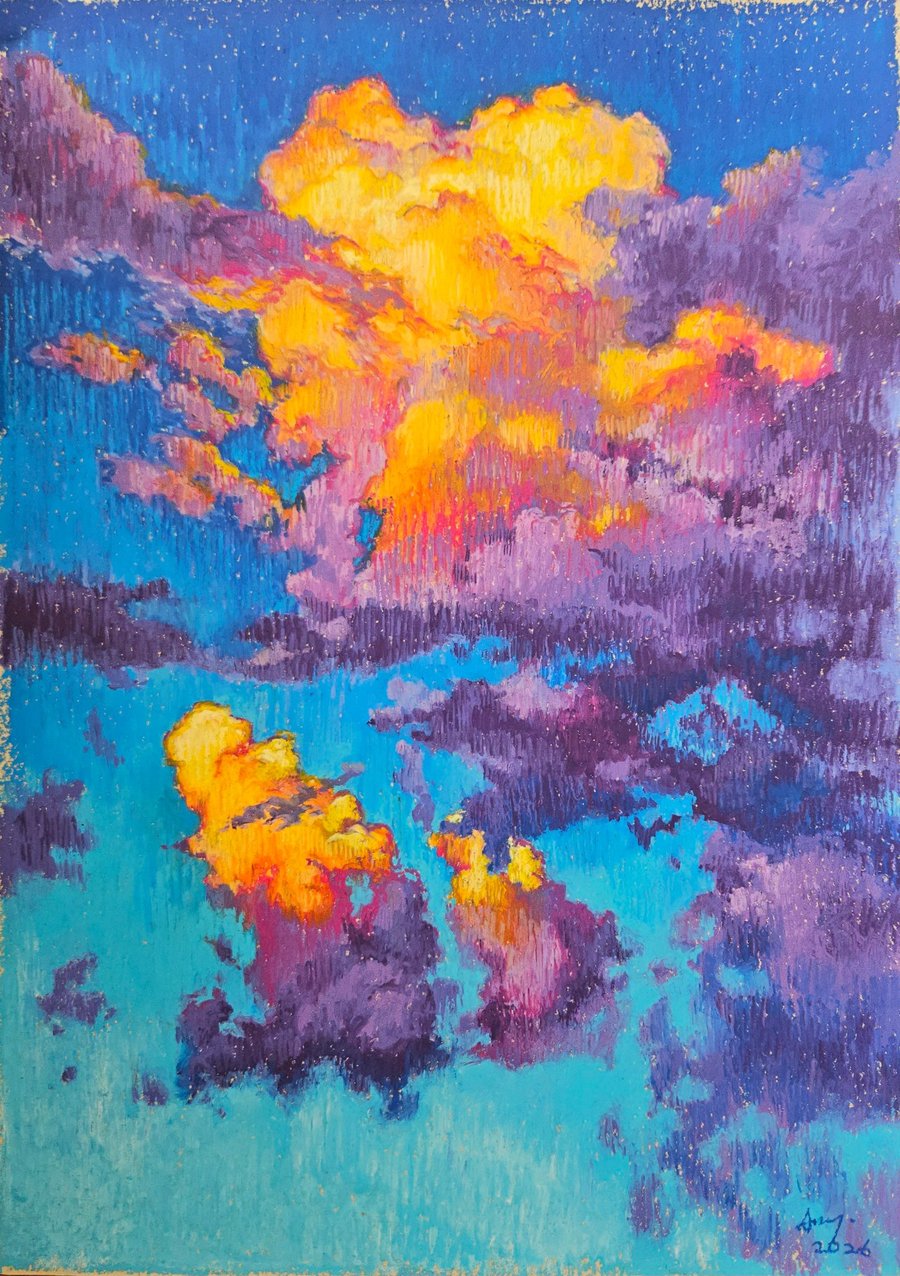 Summer Storm I original artwork oil pastel