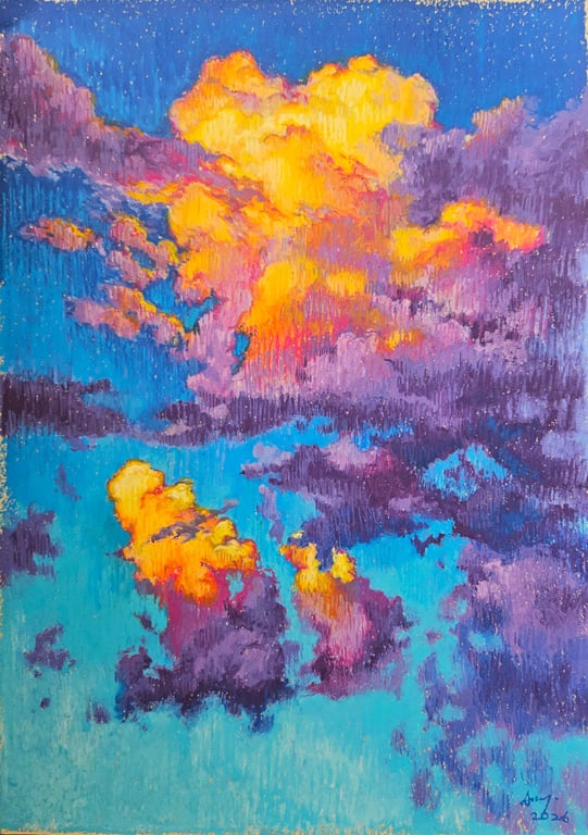 Summer Storm I original artwork oil pastel