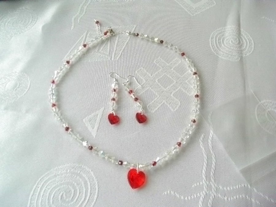 Swarovski Crystal Red Heart Necklace and Earring Set