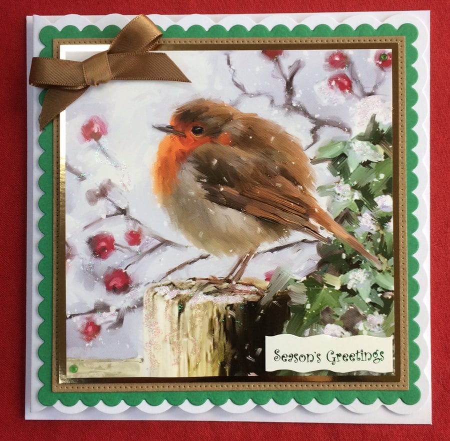 Robin Christmas Card Season's Greetings Redbreast 3D Luxury Handmade