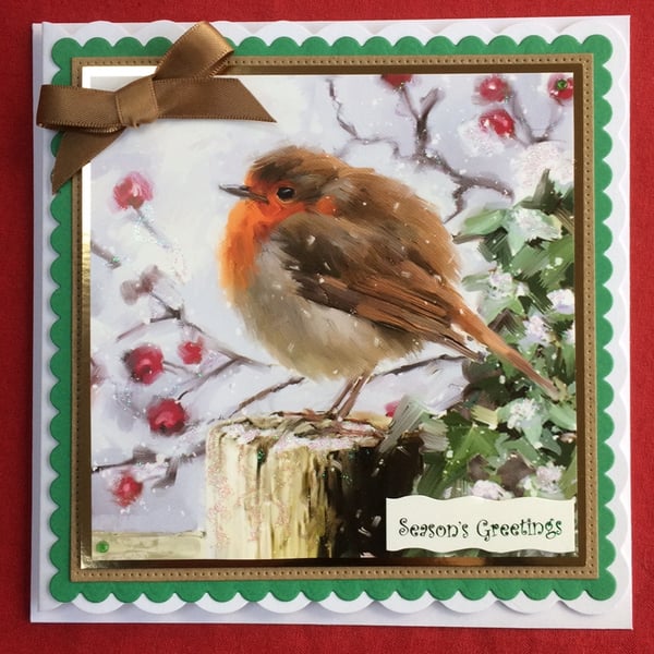 Robin Christmas Card Season's Greetings Redbreast 3D Luxury Handmade