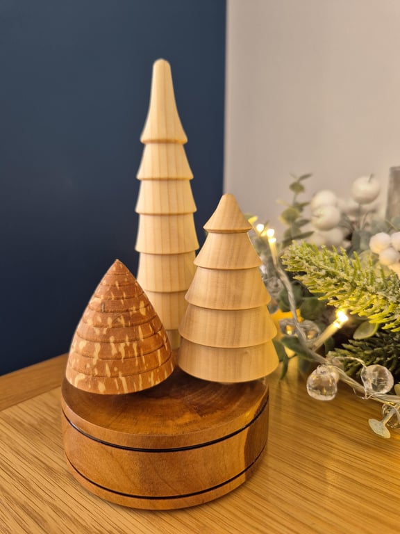 Decorative, wood turned, rustic Christmas tree ornament