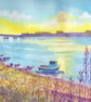 Serene Evening Loghor Estuary, Original Watercolour in 20 x 16 '' Mount