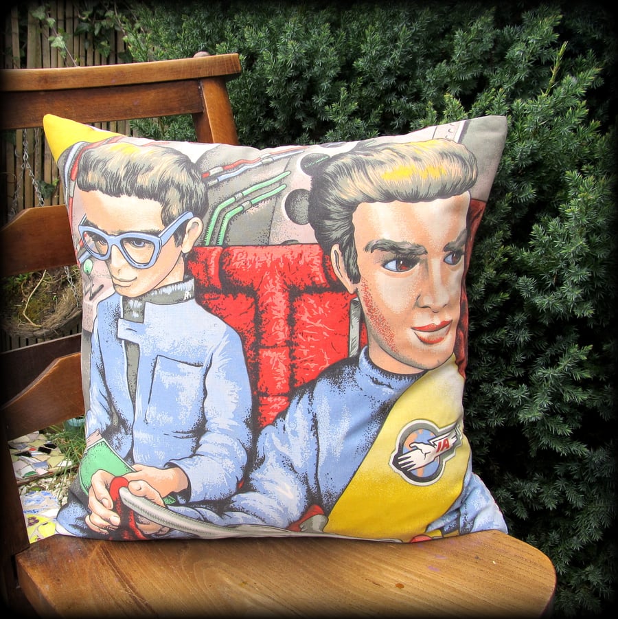 Retro cushion, using a 1990's Thunderbirds fabric.  With feather pad.