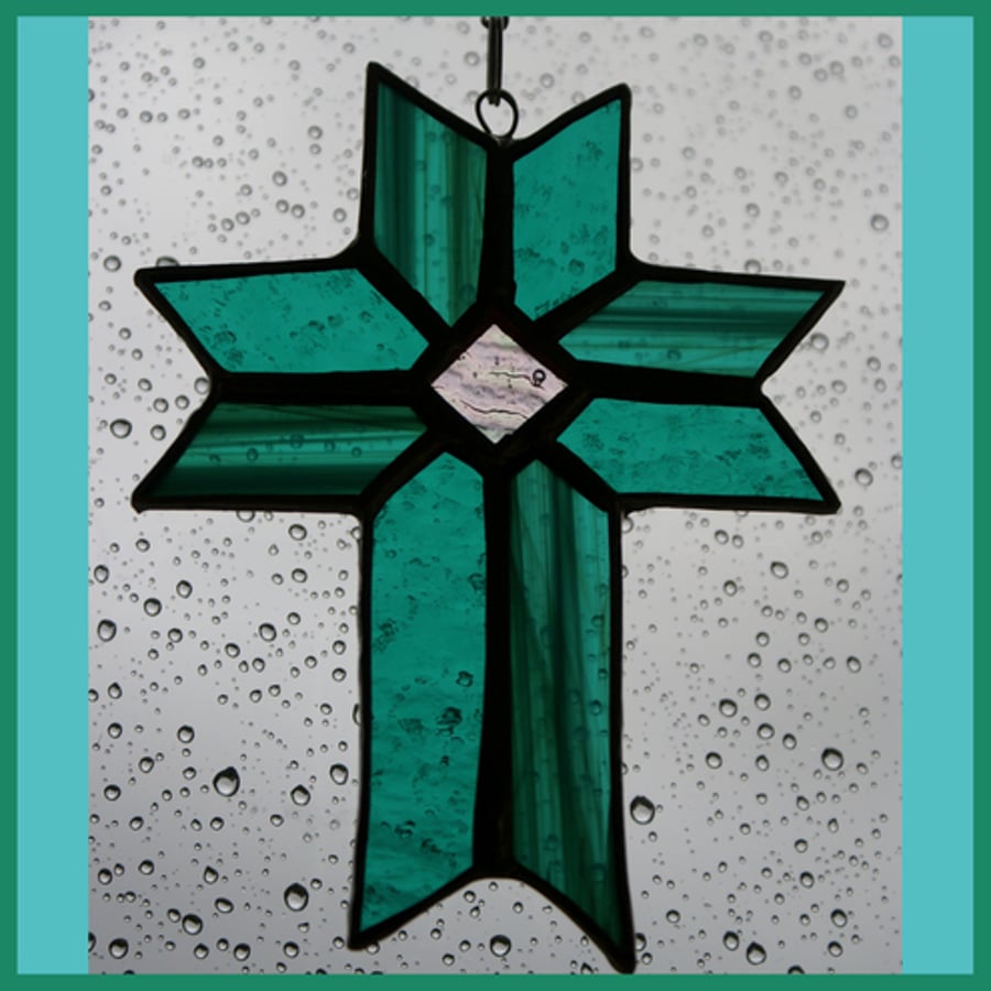 Turquoise Cross Suncatcher Stained Glass